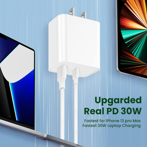 30w USB-C Power Adapter, Zafolia iPhone 15 Fast Charger Block, Google Pixel 6/6 Pro Charger, Upgraded Certified Dual Ports PD 3.0 Charging Plug fo...