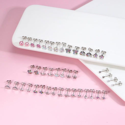 YADOCA 21Pairs Hypoallergenic Surgical Steel Stud Earrings For Women Girls Tiny Cute CZ Pearl Heart Moon Star Butterfly Flower Earrings Studs Set ...
