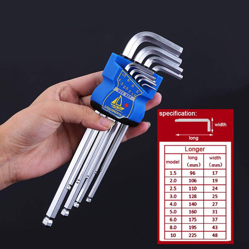 Extra Long Allen Key Set, Durable Hex Wrench Set, Spanner for Repairing/Assembling, Multifunctional Hand Tool/Daily Gadget, 9 PCS...
