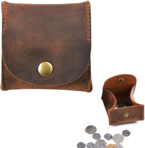 Rustic Leather Moon Pocket Coin Case Genuine Leather Squeeze Coin Purse Pouch Change Holder Tray Purse Wallet for Men & Women - Brown...