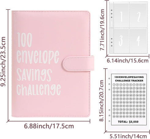 Toguma 100 Envelopes Money Saving Challenge Book, Easy and Fun to Save to 5,050, Savings Challenges Book with Envelopes Clearly Visible Budget Pla...