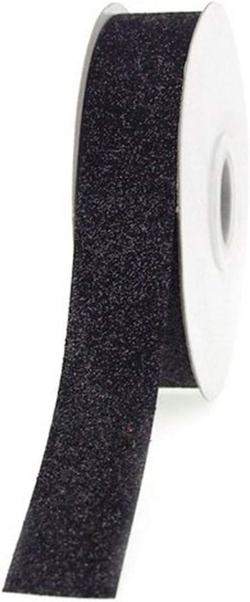 Homeford Firefly Imports Glitter Ribbon Wrapping, 7/8-Inch, 25 Yards, Black, 7/8"...