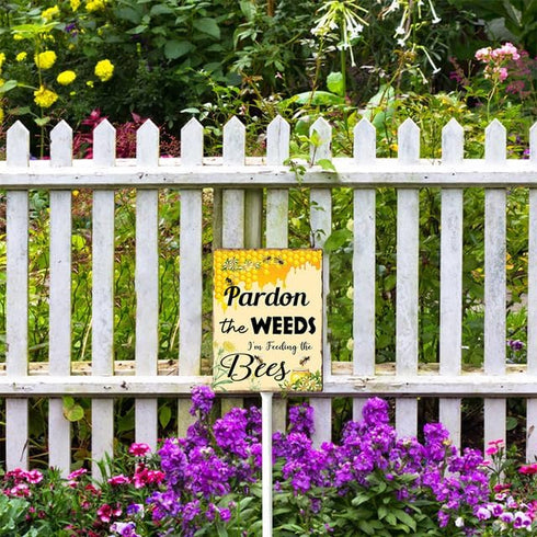 Bee Sign Pardon The Weeds I'm Feeding The Bees Signs Bee Yard Sign with Stakes 8in×12in, Pollinator Garden Sign Bee Decorations,Sturdy Aluminum La...