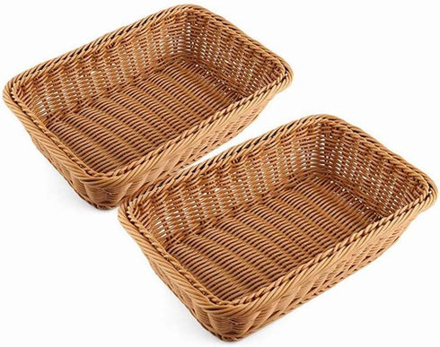 2pcs 11.8"Rectangle Imitation Rattan bread basket, woven tabletop and vegetable serving basket, restaurant service, brown...