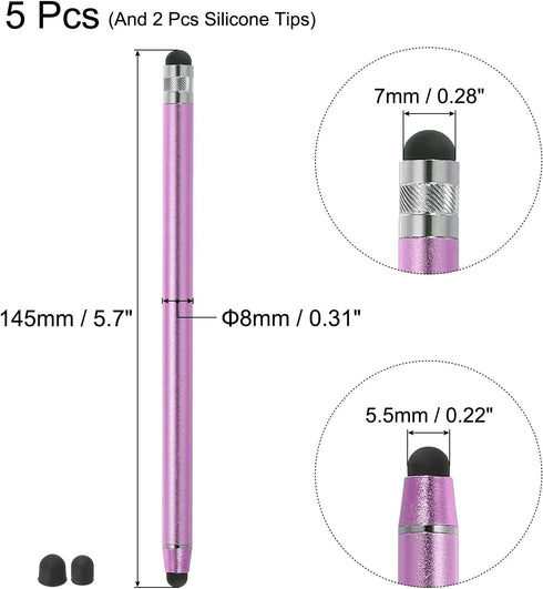 MECCANIXITY 5pcs Stylus Pens for Touch Screens with 2 Extra Tips Dual Rubber Tips Capacitive Stylus Universal Tablet Pen Sensitivity Precision, Pu...