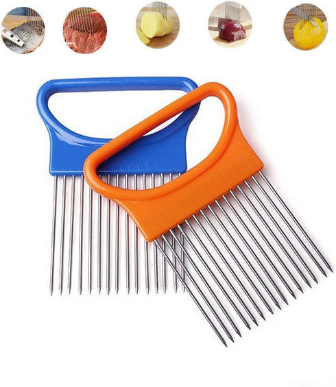 2Pcs Onion Holder Slicer, Stainless Steel Tomato Lemon Potato Vegetable Holder Slicer Cutter Tool for Kitchen Worker Slicing...