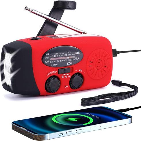 FM/AM/NOAA Weather Radio Hand Crank Self Powered Solar Portable Mini Emergency Survival Radios with 3 LED Super Bright Flashlight 2000mah Battery ...