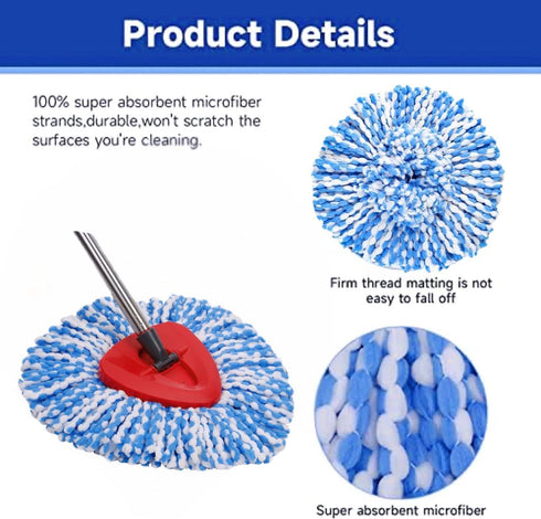 4 Pack Spin Mop Replacement Heads Compatible for Oceda RinseClean 2-Tank System,Included 1 Mop Base,Microfiber Spin Mop Head Refills,Easy Cleaning...