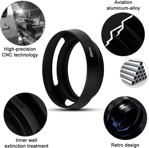 46mm Hollow Lens Hood Universal Metal Hollow Vented Tilted Curved Lens Hood Sunshade with Centre Pinch Lens Cap for Leica Canon Nikon Sony Pentax ...