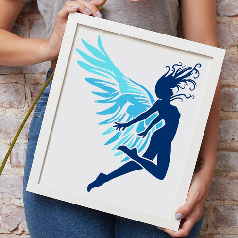 FINGERINSPIRE Woman with Wings Flying Painting Stencil 11.8x11.8 inch Woman with Wings Painting Template Flying Angel Stencil Character Theme Craf...