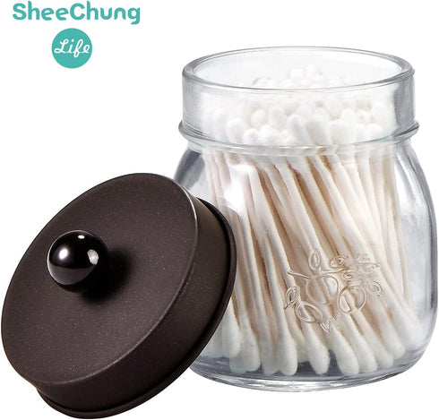 SheeChung 4 Pack Apothecary Jars with Lids, Bathroom Organizers and Storage, Qtip Holders Set, Bathroom Decor, Small Mason Jars for Q-tips, Cotton...