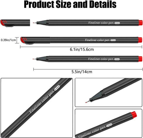 Fineliner Pens, Set of 24 Fineliners, 0.4 mm Tips Fine Point Markers, Assorted Art Pens, Water-Based Fine Tip Markers for Drawing, Sketching, Jour...