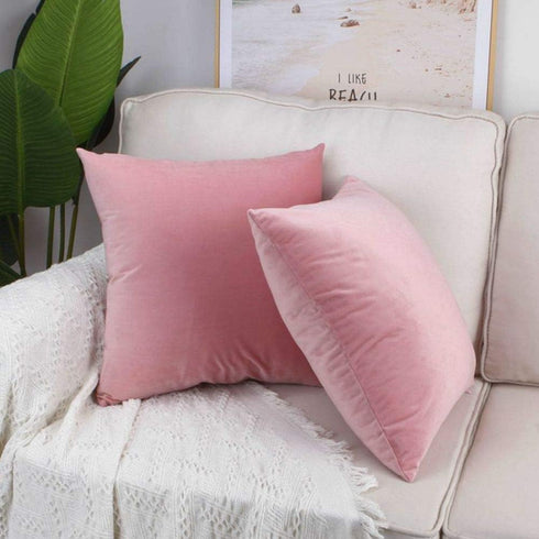 Artcest Set of 2 Decorative Velvet Throw Pillow Cases, Soft Solid Cushion Covers for Sofa Couch and Bed, 16"x16" (Blush)...