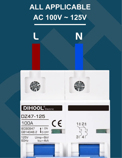 DIHOOL 100 Amp Circuit Breaker DIN Rail Mount 2 Pole AC 110V Low Voltage disconnect switch...