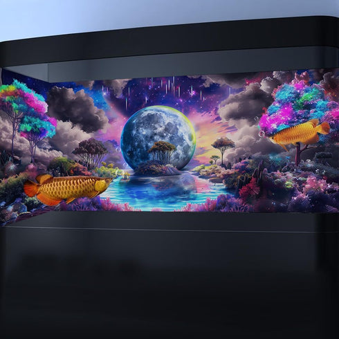 36" X 20"Trippy Planet Aquarium Background, Galaxy Space Tapestry Fantasy Forest Mountain Tank Decorations Background, Aesthetic Floral Plant Art ...