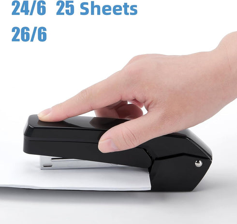 Deli/EZWORK Swing-Arm Swivel Stapler, 25 Sheets Capacity, 360 Degree Rotate Desk Staplers with 1000 Staples for Booklet or Book Binding, Black...