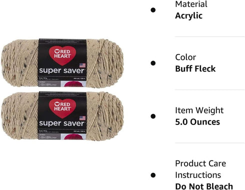 Bulk Buy: Red Heart Super Saver (2-Pack) (Buff Fleck, 5 oz Each Skein)......