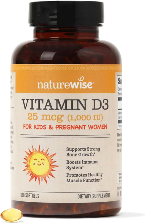 NatureWise Vitamin D3 1000iu (25 mcg) Healthy Muscle Function, and Immune Support, Non-GMO, Gluten Free in Cold-Pressed Olive Oil, Packaging Vary ...