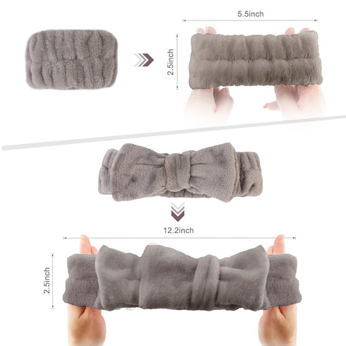 3 Pack Spa Headband and Wrist Washband Face Wash Set,Reusable Soft Makeup Headband Fleece Skincare Headbands for Washing Face Shower (Gray)...