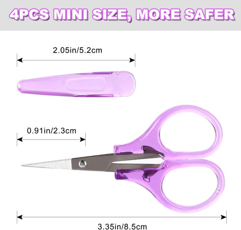 4 Pcs Small Scissors All Purpose,Stainless Steel Scissors Set with Protective Cover,Mini Detail Craft Scissors for Paper Cutting,Sewing,Scrapbooki...