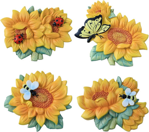 4 PCS Resin Fridge Magnets Sunflower Refrigerator Magnets for Whiteboard Refrigerator Office Photo Cabinet Bulletin Board Home Decoration, Photo D...