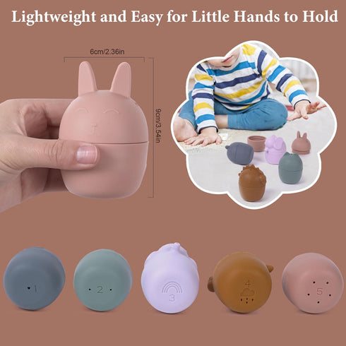 Bath Toys for Kids Ages 1-3 - Set of 5 Animal Shaped Silicone Bath Toys for Baby and Toddlers from 6 Months - Non Toxic Baby Bath Toys - Easy to C...