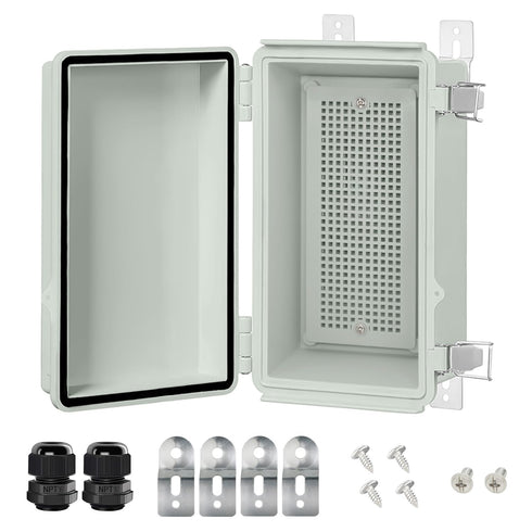 LeMotech Electrical Box, IP67 Waterproof Hinged Cover Stainless Steel Latch Junction Box, ABS Plastic Electrical Enclosure with Mounting Plate,Wal...