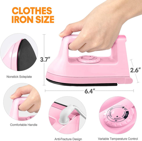 Mini Iron for Crafts Quilting, Travel Iron Household Iron Easy Iron Supplies Mini Electric Iron, Mini Heat Press Machine Sewing Sachine (Pink), Wh...