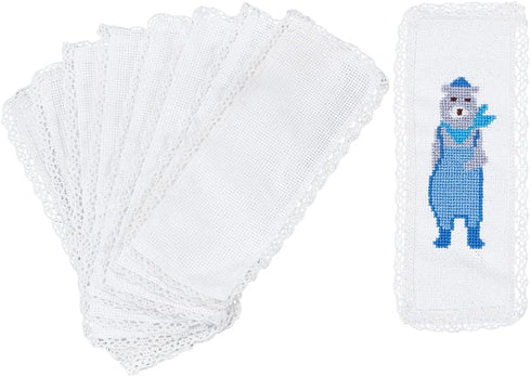 NBEADS 10 Pcs Book Marker Cross Stitch, Aida with Cotton lace Edge Embroidery DIY Bookmark Kit DIY Blank Bookmark...