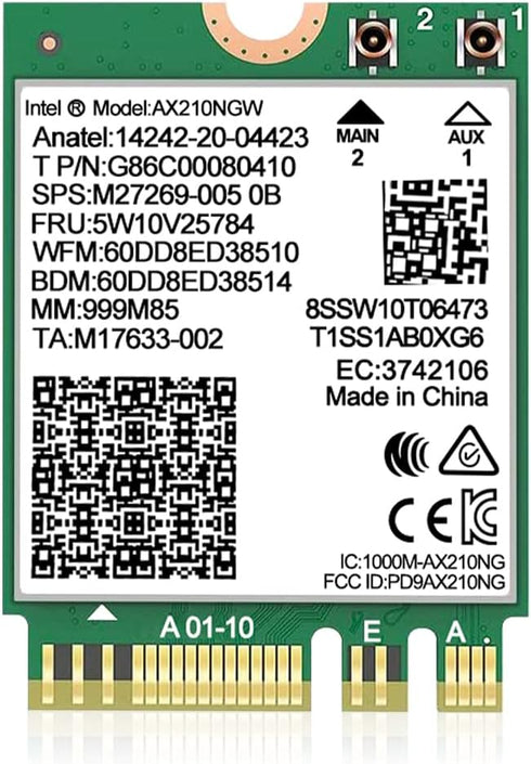 WiFi 6E Wireless Card Intel AX210 NGW Bluetooth 5.3 Tri-Band 5400Mbps Network Adapter for Laptop Support Windows 10/11 (64bit) M.2/NGFF...