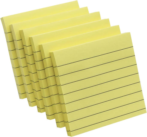 Lined Sticky Notes, 3x3 Inch, 600 Sheets Self-Stick Notes, Easy to Post for School, Office, Notebook, Pastel Yellow Color, 100 Sheets/Pad...