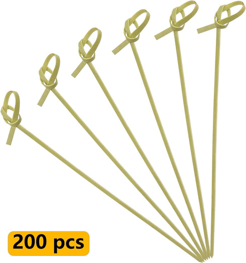 BLUE TOP Bamboo Cocktail Picks 200 PCS Bamboo Skewers 4 Inch with Looped Knot, Food Picks,Party Toothpicks for Appetizers,Cocktail Drinks,Barbecue...