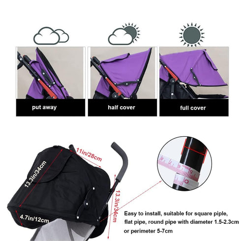 Stroller Sun Shade Cover Stroller Sun Canopy Awning for Pushchair Pram Baby Buggy Parasol Sun Umbrella with Pockets Mesh Window Adjustable Retract...