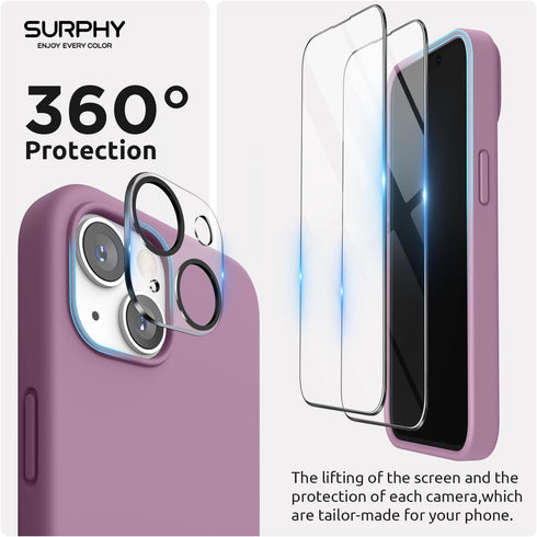 SURPHY (4 in 1 Designed for iPhone 14 Case Compatible with MagSafe (6.1 inch, 2022), with 2 Pack Screen Protector + Camera Cover, Liquid Silicone ...