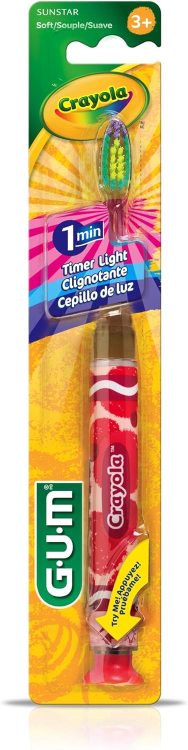 GUM Crayola Timer Light Toothbrush for Kids, Soft Bristles, Suction Cup Base, Children & Toddler Toothbrush 3 Year Old + 1 Count...