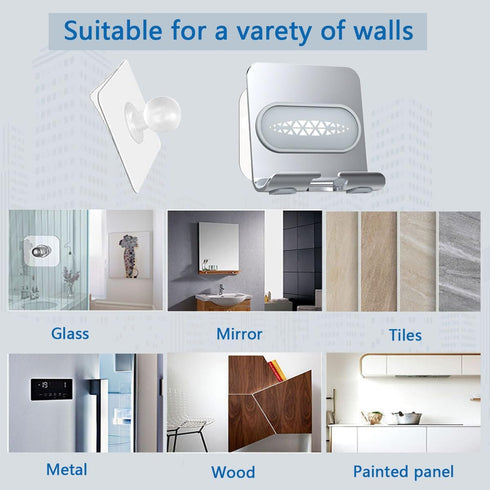 Shower Phone Holder with 2PCS Adhesive Stickers,Wall Mount Phone Stand for Bathroom,Kitchen,Office and More,Compatible with Smartphone (Silver?Gra...
