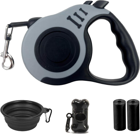Retractable Dog Leash, 10 FT Dog Leash for Small Medium Dogs up to 22lbs, Pet Tape with Anti Slip Handle and Lock Nylon, 1 Silicone Dog Bowl, 1 Di...