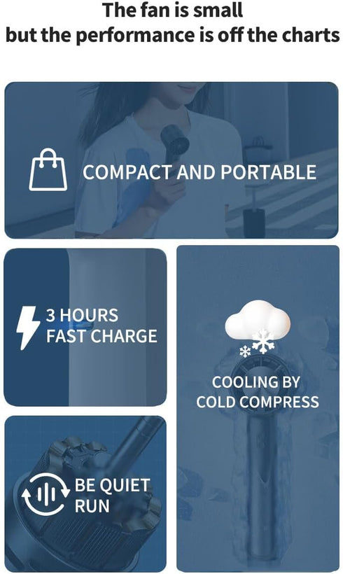 Portable Handheld mini fan, ice cooling fan, 3 IN 1 - Easy to use, desk fan, make up fan, travel and outdoor fan, small pocket fan, summer gift fo...