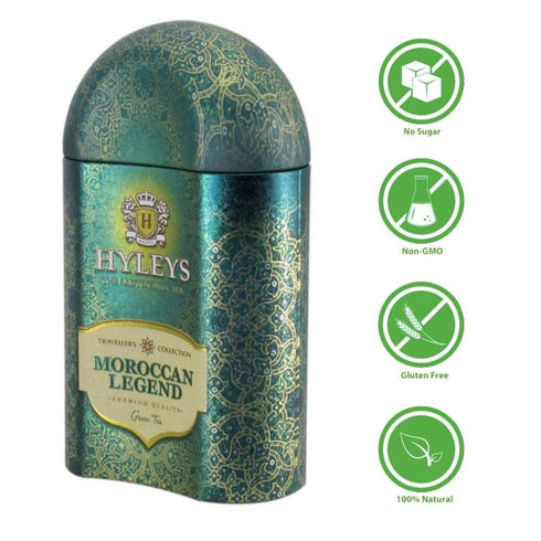 Hyleys Loose Leaf Green Tea with Mint Rose and Blue Corn Flowers in Tin 3.52 Ounce (100g) - Traveller's Collection - Moroccan Legend...