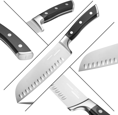 7" Santoku Knife, Razor Sharp Kitchen Cutting Chopping Chef Knife, Professional High Carbon German Steel Cooking Knife for Meat, Vegetables, and F...