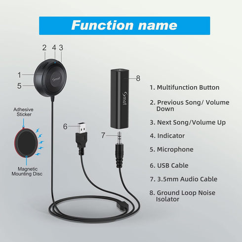 Bluetooth 5.0 Car Kit, AUX Bluetooth Adapter for Car with Ground Loop Noise Isolator for Handsfree Calls and Music Streaming,Voice Assistant,Car B...