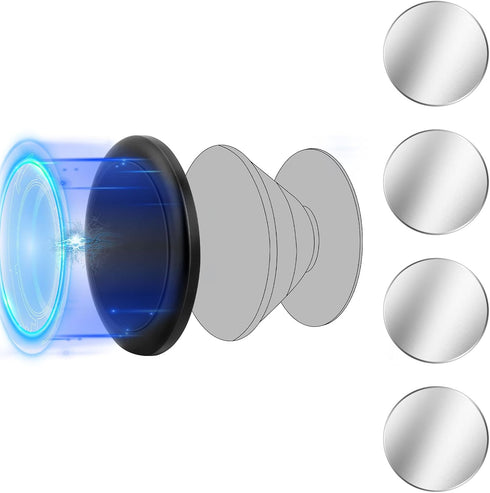 Magnetic Accessories compatible with pop-socket+ 4 Metal Plates, Ultimate Convenience for Hands-Free Use Anytime Anywhere, Ideal for Gym, Bathroom...