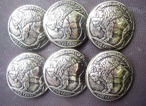 Buffalo Nickel Large Coat Buttons Metal 19mm 3/4" 6 Piece Set...