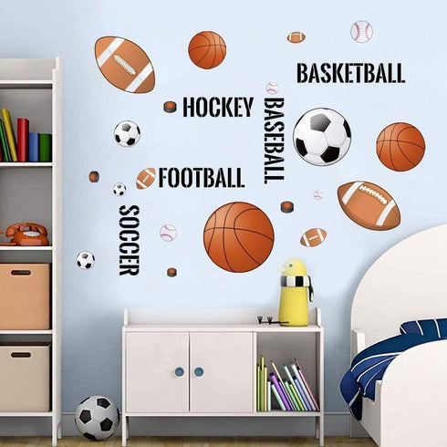 Supzone Sport Balls Wall Stickers Boys Wall Decals Basketball Soccer Baseball Football Hockey Wall Decor Boys Playroom Bedroom Classroom Living Ro...