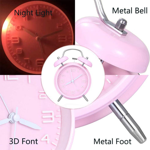 Retro Alarm Clock Battery Operated nightstand Clock,4 inch Twin Bell Backlight Alarm Clock for Bedroom,Desk,Bedside Loud Alarm Clock(Pink)...