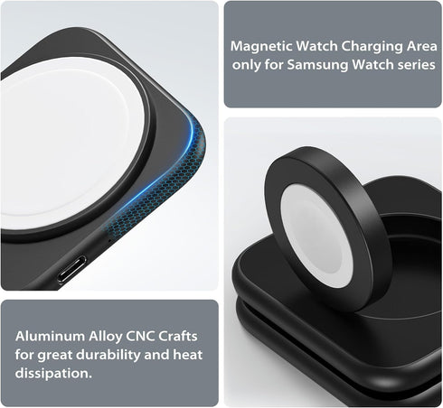Aluminum Alloy Wireless Charger for Samsung, Foldable 2 in 1 Travel Wireless Charging Station Compatible with Samsung Galaxy S24 S23 Ultra Z Flip ...