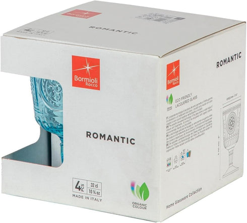 Bormioli Rocco Romantic Set Of 4 Stemware Glasses, 10.75 Oz. Colored Crystal Glass, Light Blue, Made In Italy....