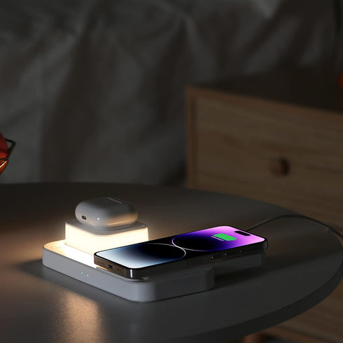 Wireless Charging Station Compatible with Apple iWatch8/Ultra/7/SE/6/5/4/3/2, 3 in 1 Wireless Charger Nightlight for Airpods 2/3/Pro iPhone 14 Plu...