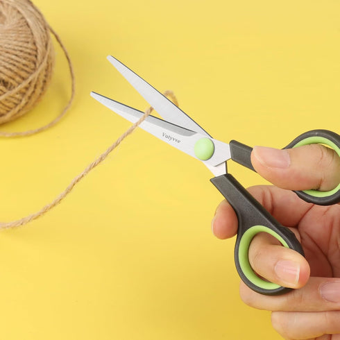 Scissors, Stainless Steel Blades Soft Grip for Home, School, Office, Black and Green, 6 inch...