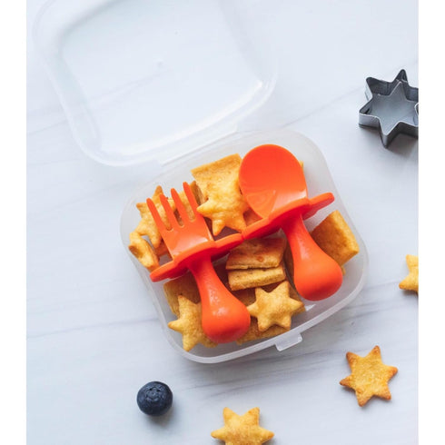 Grabease Baby Fork and Spoon Set for Babies & Toddlers - BPA-Free & Phthalate-Free Self-Feeding Cutlery - Orange Toddler Utensils...